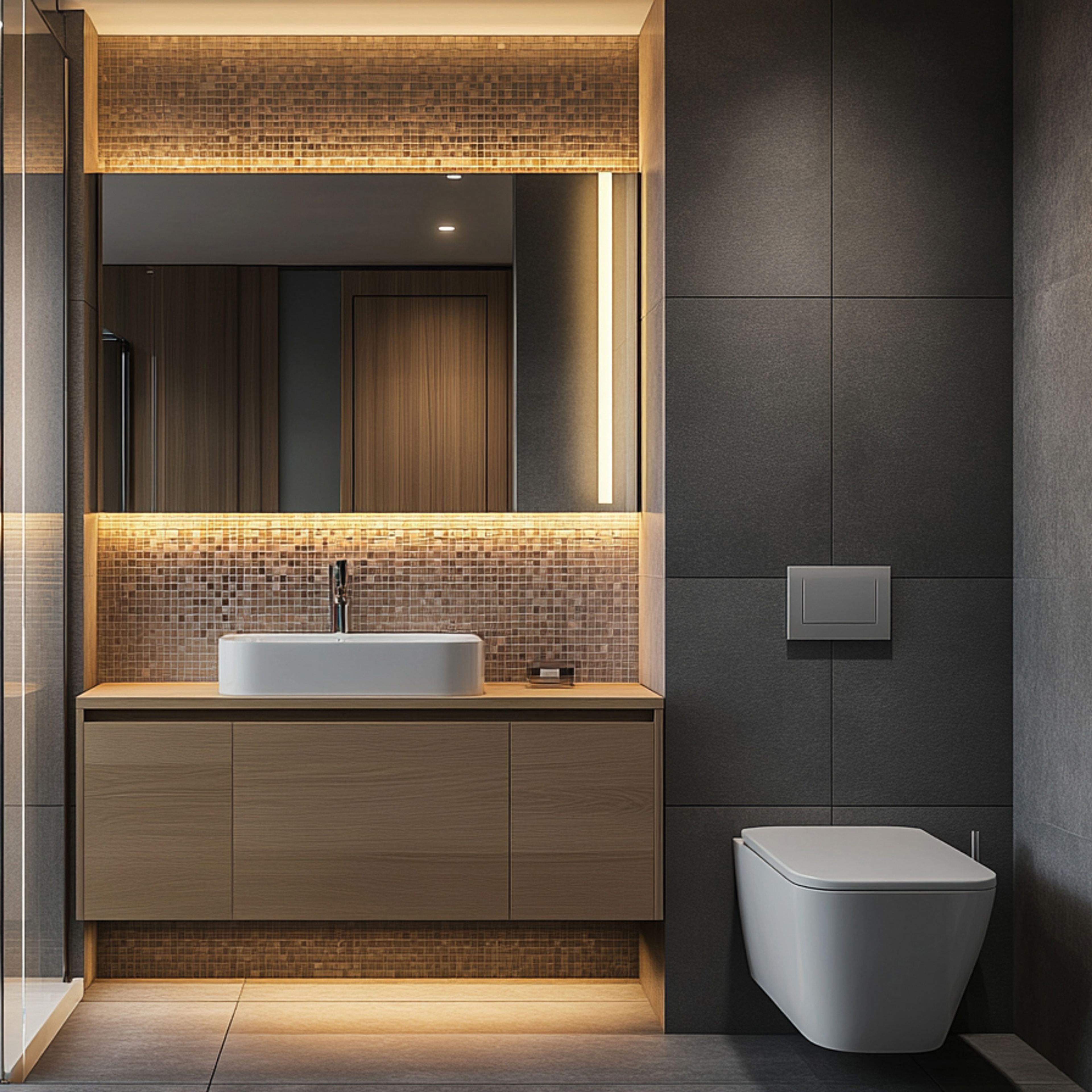Modern Bathroom Design with Grey and Mosaic Tiles