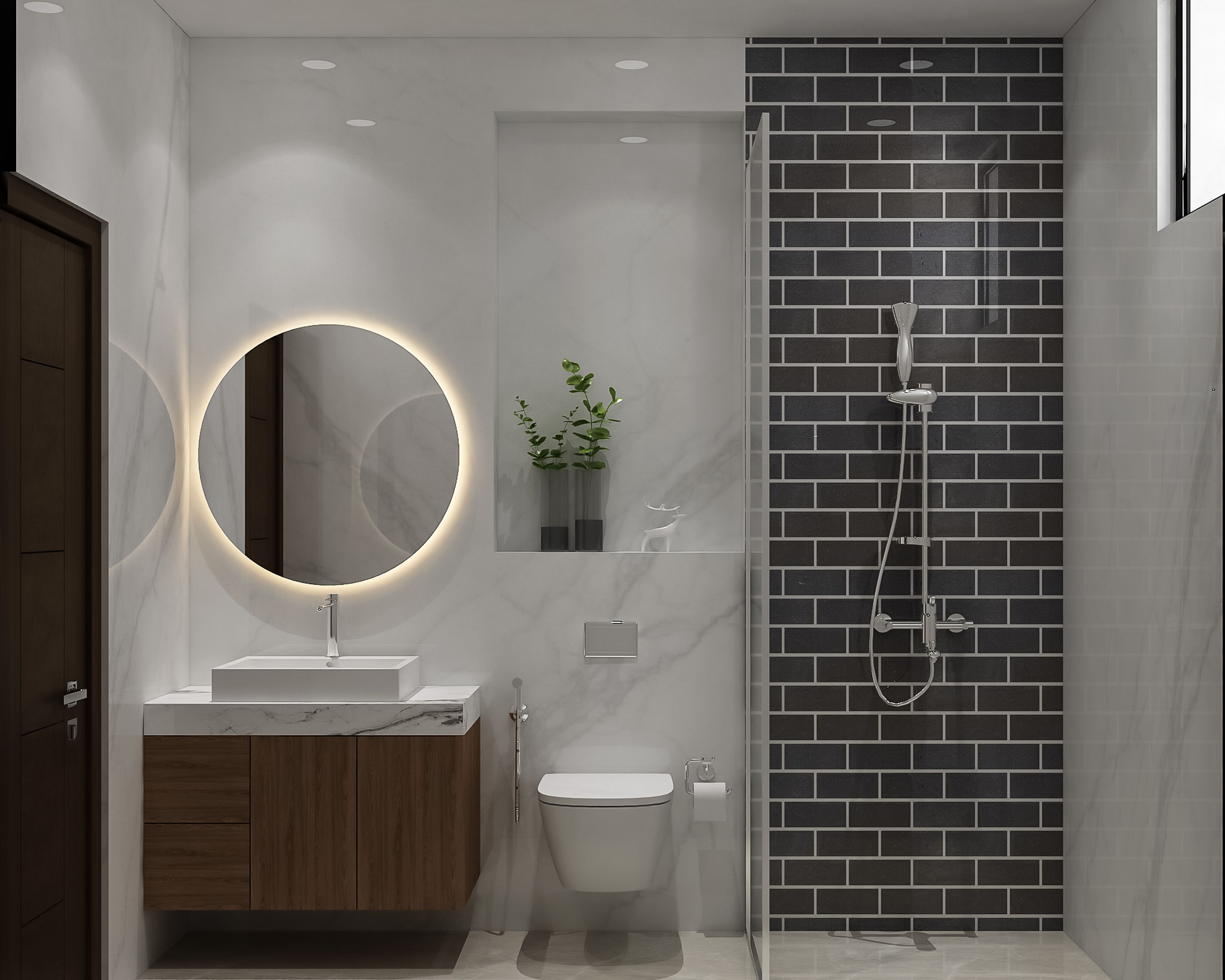 Minimal Black and White Bathroom Design With Vanity