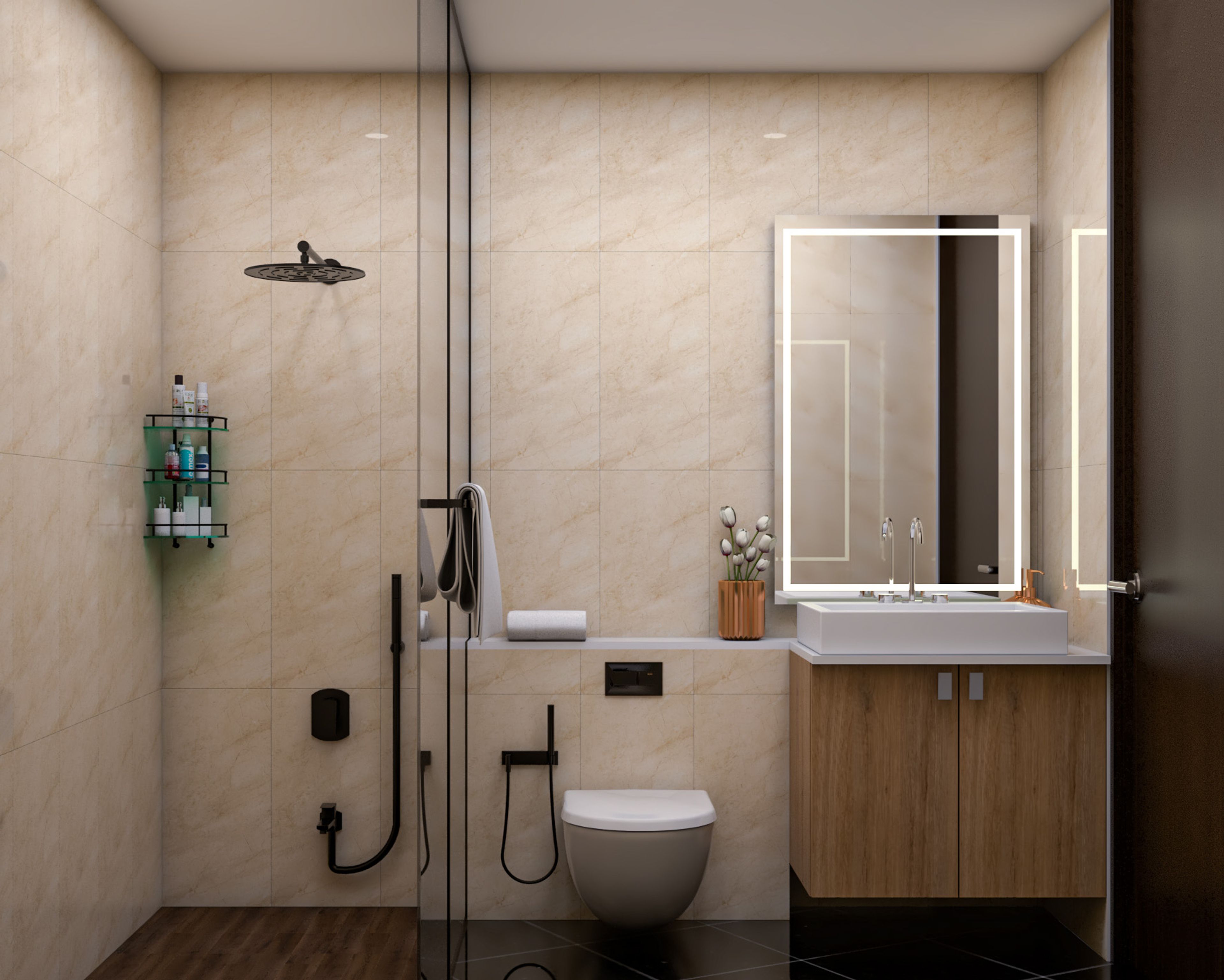 Scandinavian Cream Marble Bathroom Design with Vanity