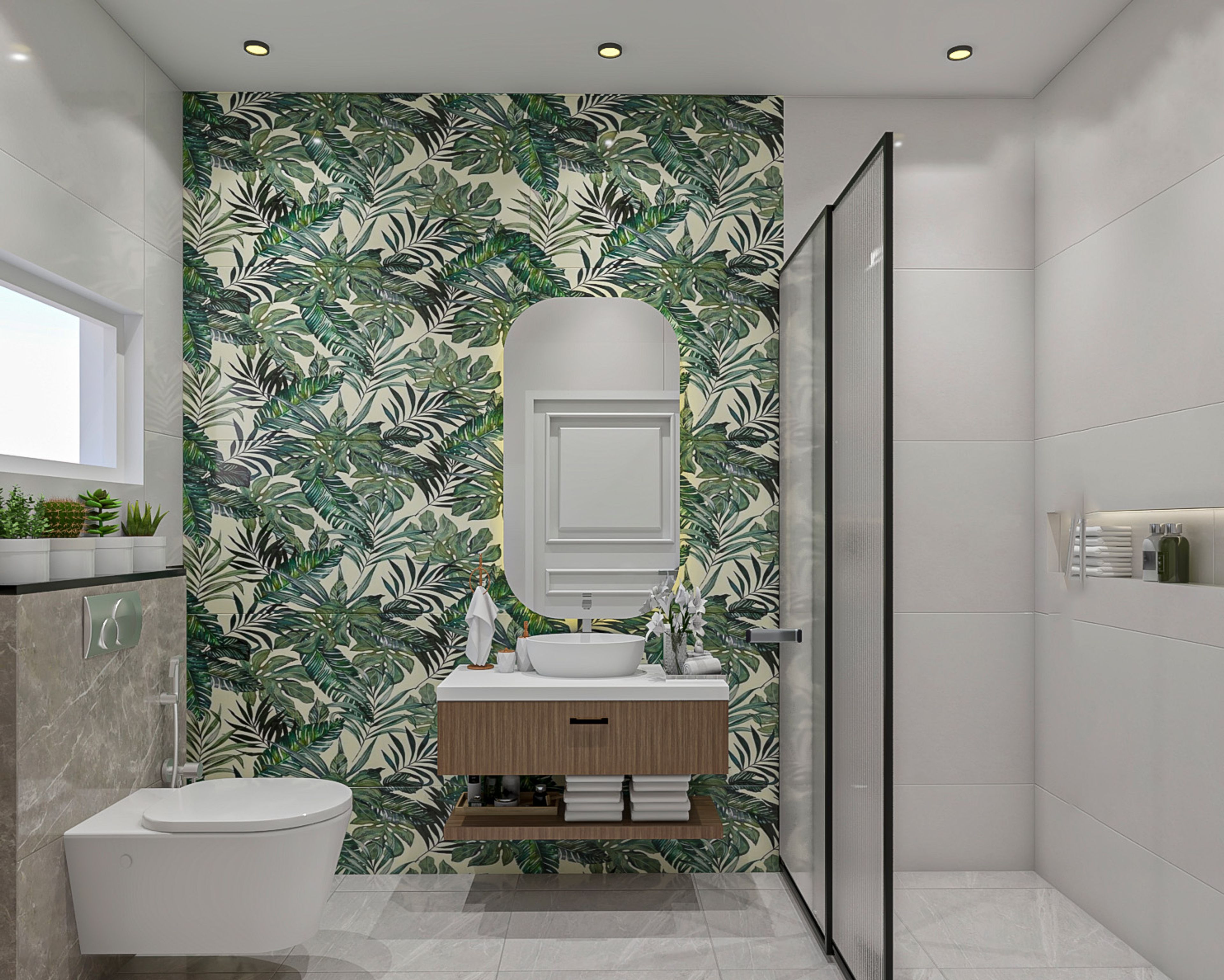 Leaf Pattern Mid Century Modern Bathroom Design